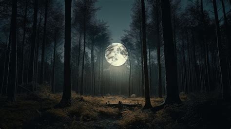 Premium AI Image | Forest view with Ful Moon background