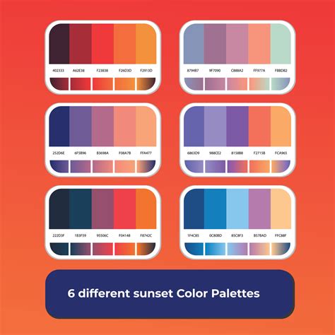 6 different sunset color palettes with gradient color 13898572 Vector Art at Vecteezy