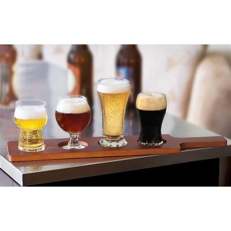 Libbey Craft Brews Beer Tasting Glasses with Wood Carrier, Clear ...