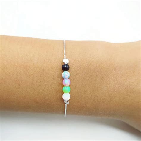 MOQ=1PC Free Shipping Synthetic Opal Beads Bracelet 4mm Opal Bracelet With 925 Silver with 5 ...