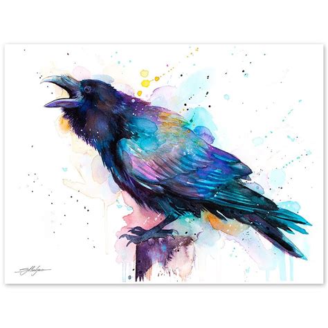 Raven watercolor painting print by Slaveika Aladjova