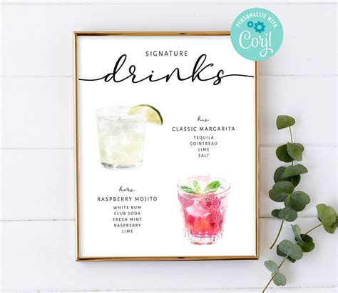 Signature Drink Sign Template Free