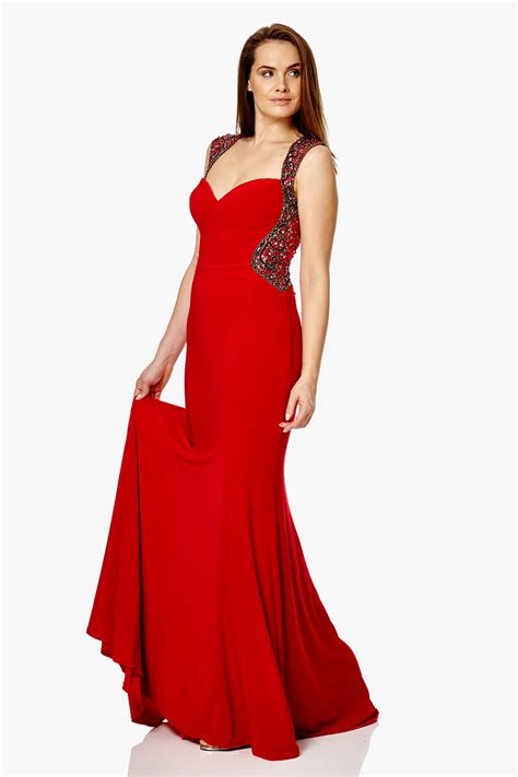 Florina Cherry Red Long Dress with Shawl Style 1012928 – Dynasty London