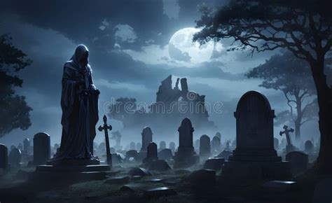 Illustration of a Ghost Standing on a Graveyard. Stock Illustration ...