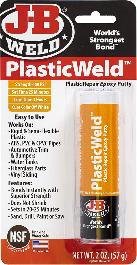 Buy J-B Weld 8277 WaterWeld Epoxy Putty Stick - 2 oz. & 8237 PlasticWeld Plastic Repair Epoxy ...