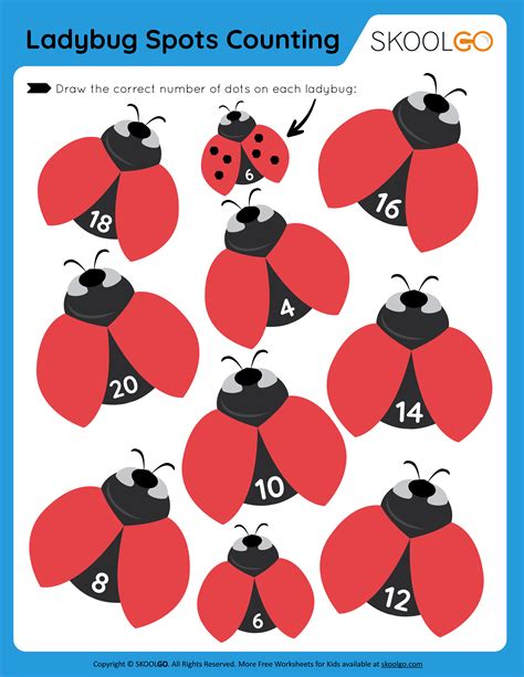 Ladybug Spots Counting - Free Worksheet - SKOOLGO