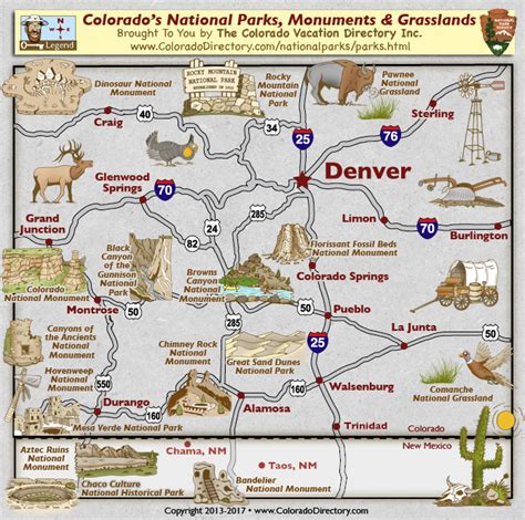 Colorado National Parks Monuments Grasslands Map | Colorado Vacation ...