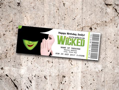 Wicked the Musical Collectible Theater Ticket personalized Digital Printable - Etsy | Wicked ...