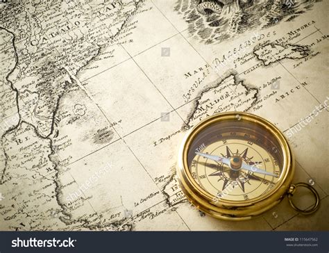 Old Compass On Vintage Map 1732 Stock Photo 115647562 | Shutterstock