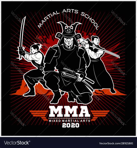 Fight club print with samurai and katana mma logo Vector Image