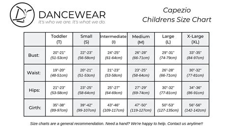 Capezio Size Chart Leotards | Printable Templates Free