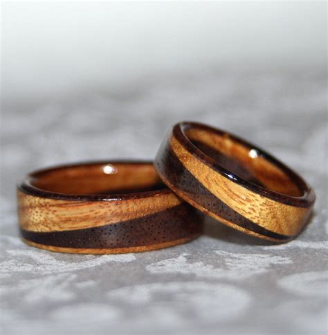 Wooden Rings or Wedding Bands with Diagonal Design by MnMWoodworks