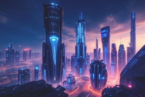 Premium Photo | Futuristic city skyline with advanced technology and dazzling lights