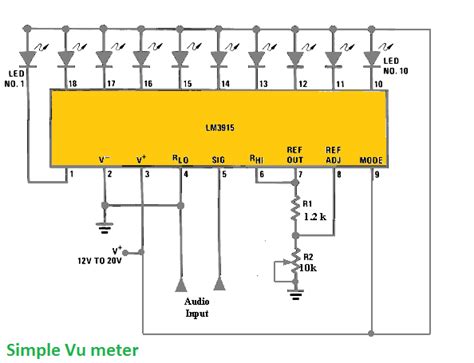 Simple vu meter - LM3915 vu meter circuit diagram