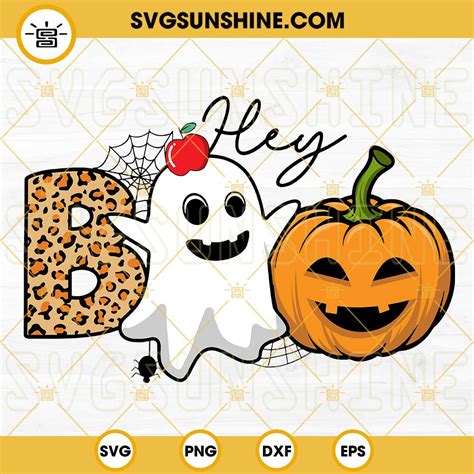 Hey Boo Halloween SVG, Leopard Boo Ghost Pumpkin Halloween SVG, Funny ...