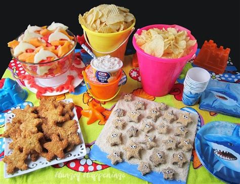 Beach Party Food Ideas featuring Chip and Dip Chicken Patty Starfish - Hungry Happenings