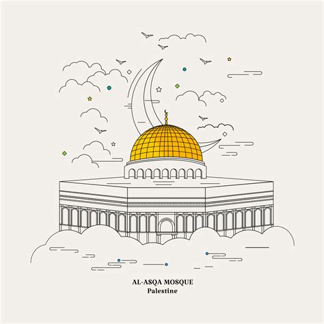 Al Aqsa Mosque in line art. Palestine landmark. 21758254 Vector Art at Vecteezy