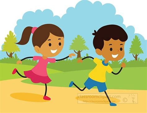 Children Kids Clipart-two kids running playing at school clipart