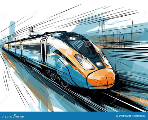 Train - High Speed 2 Rail Link in Hand-drawn Style Stock Vector ...