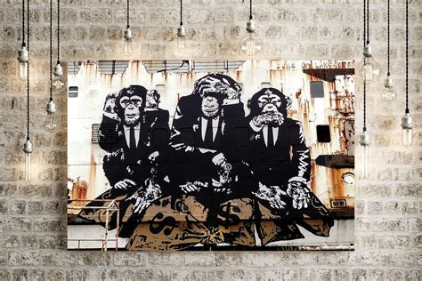 Banksy 3 Wise Monkeys Canvas Wall Art Print Gorilla Graffiti | Etsy