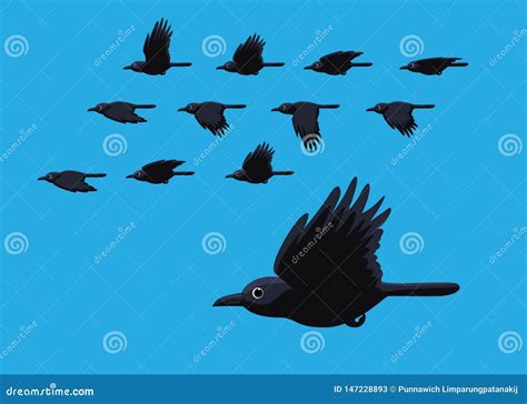 Crow Flying Motion Animation Sequence Cartoon Vector Illustration ...