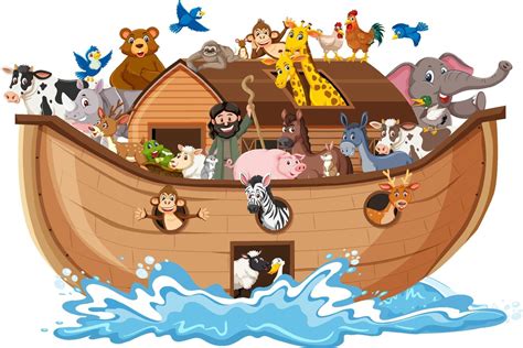 Animals on Noah's ark with sea wave isolated on white background 2160420 Vector Art at Vecteezy