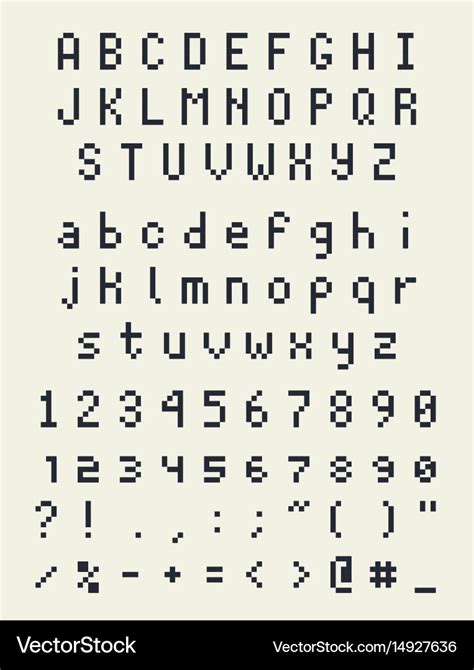 Pixel font alphabet letters and numbers retro Vector Image