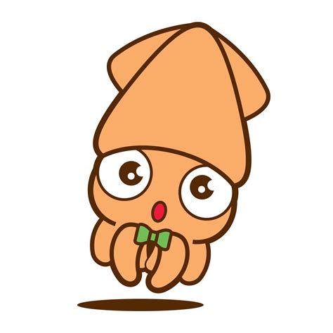 Cartoon cute big eyes squid with green bowtie 2521585 Vector Art at Vecteezy