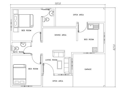 Two bed room modern house plan - DWG NET | Cad Blocks and House Plans