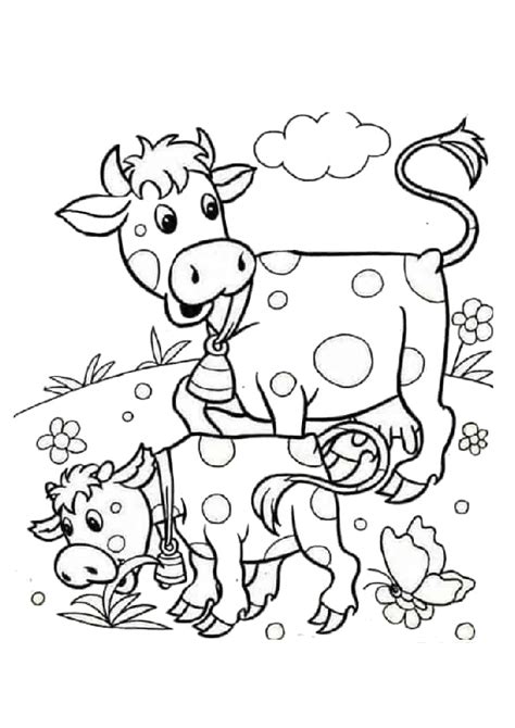 Baby Cow Calf with Her Mommy Cow Coloring Pages - Print Color Craft