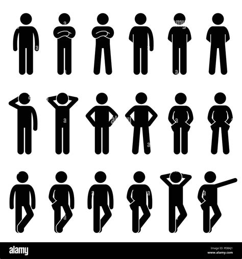 Various Basic Standing Human Man People Body Languages Poses Postures Stick Figure Stickman ...