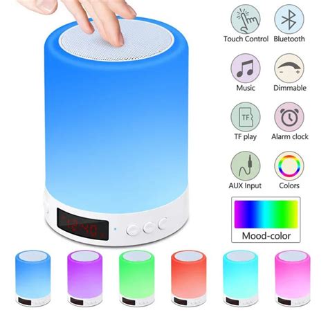 Touch Lamp Portable Speaker Night Light Sound Lamp Alarm Clock Digital Display Mini Bluetooth ...