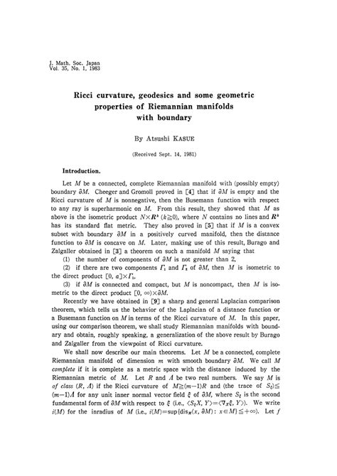 (PDF) Ricci curvature, geodesics and some geometric properties of Riemannian manifolds with boundary