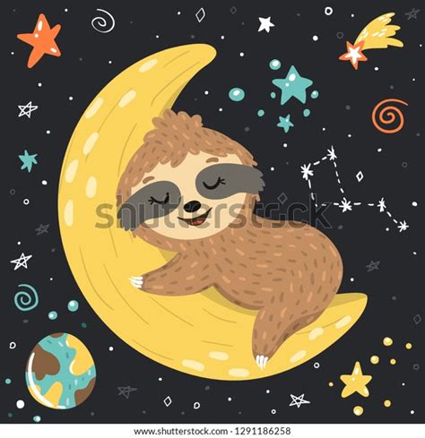 Smiling Cute Baby Sloth Sleeping On Stock Vector (Royalty Free) 1291186258 | Shutterstock