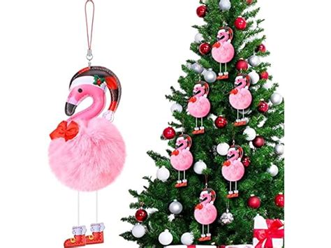 6 Pcs Christmas Pink Flamingo Ornament