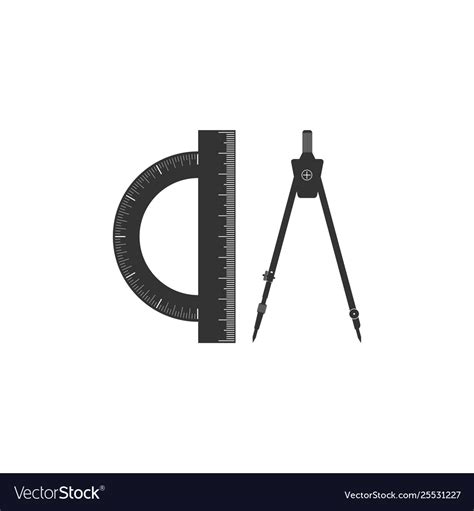 Protractor and drawing compass icon isolated Vector Image