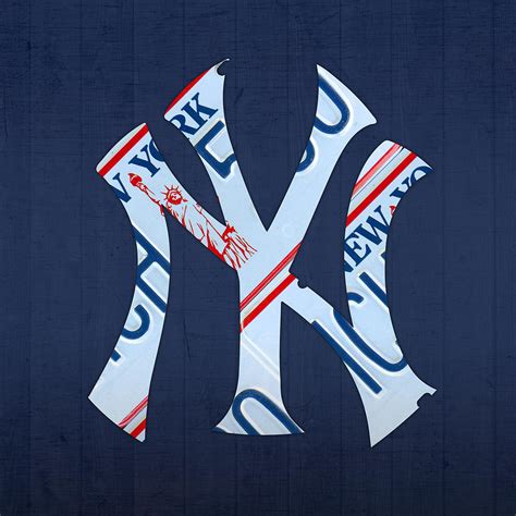 New York Yankees Baseball Team Vintage Logo Recycled NY License Plate Art Mixed Media by Design ...