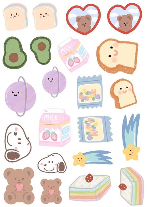 Aesthetic sticker pack template Korean printable | Aesthetic stickers, Scrapbook stickers ...