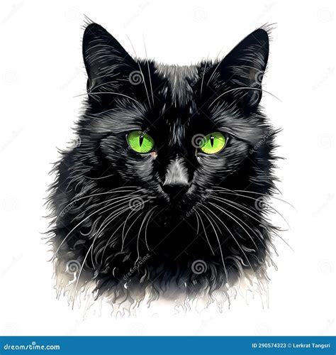 Black cat green eyes stock illustration. Illustration of mammal - 290574323