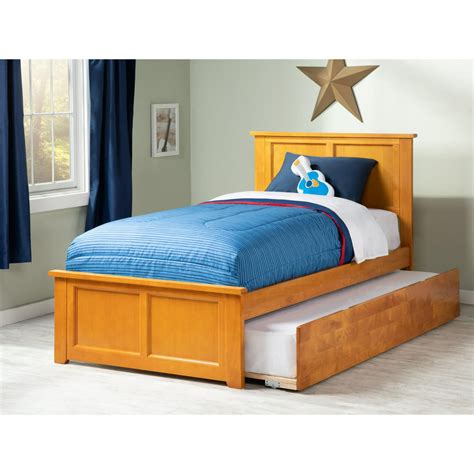 Madison Twin Platform Bed with Matching Foot Board with Twin Size Urban Trundle Bed in Caramel ...