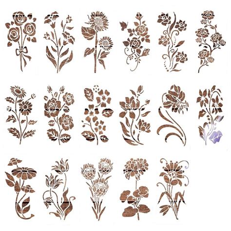 17 Sets Flower Stencils for Painting on Wood,Wildflower Stencils,Plant Flowers Stencils Mixed ...