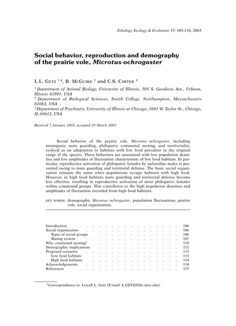 (PDF) Social behavior, reproduction and demography of the prairie vole ...