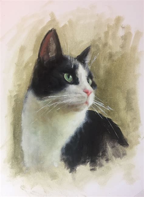 Black and white cat art painting, Tuxedo Cat by SarahHallidayArt | Cat ...