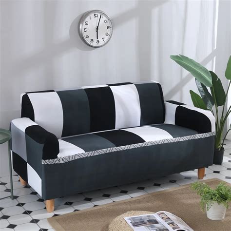 Modern Black White Geometric Sofa Cover Stretch Elastic Fabric Covers for Couch All inclusive ...