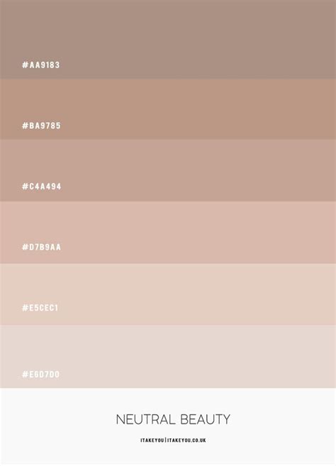 the color palette for neutral beauty is shown in shades of pink, brown and beige