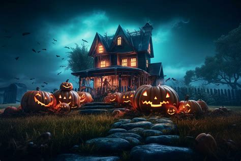 Haunted house on halloween celebration concept. Spooky house halloween background with deserted ...