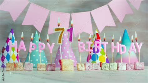 Happy birthday number 71 in pink pastel colors for a girl or woman. Happy birthday greeting card ...