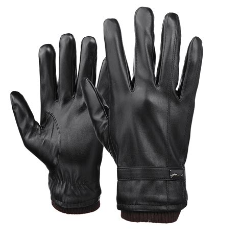 Mens Touch Screen Gloves PU Leather Winter Warm Waterproof Fleece Lined ...