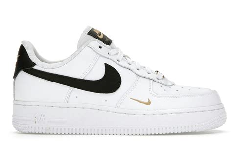 Nike Air Force 1 Low 07 Essential White Black Gold Mini Swoosh (W ...