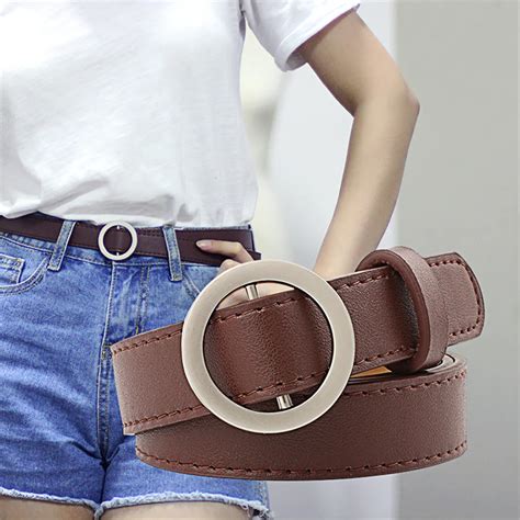 10 Colors Fashion Belts For Women Metal Round Buckle Faux Leather Belt Waistband Vintage Ladies ...